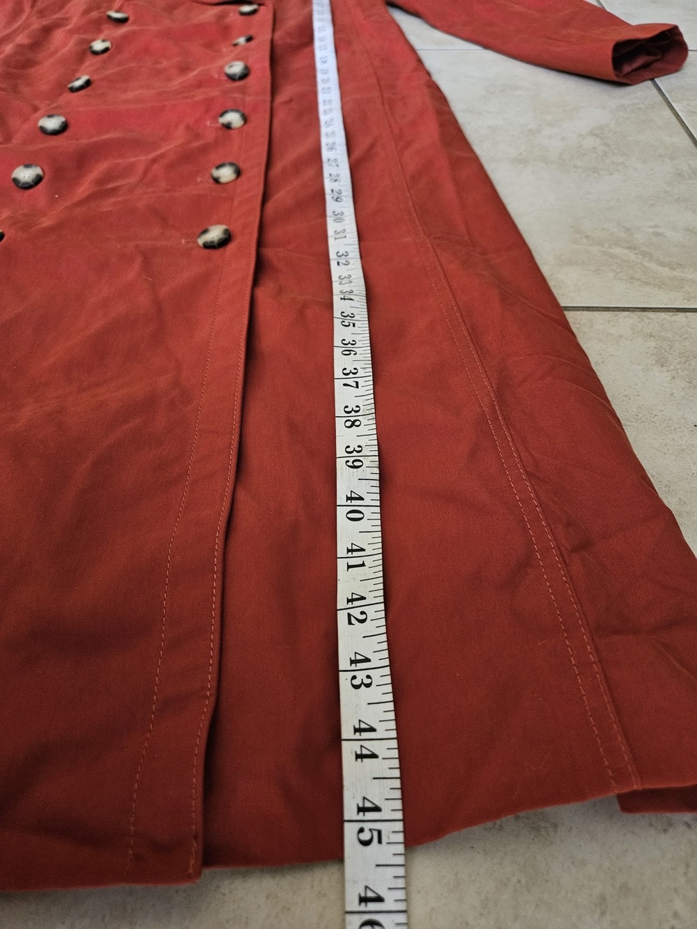 Club Monaco Double-Breasted Brick-Red Trench Coat - Picture 7 of 7
